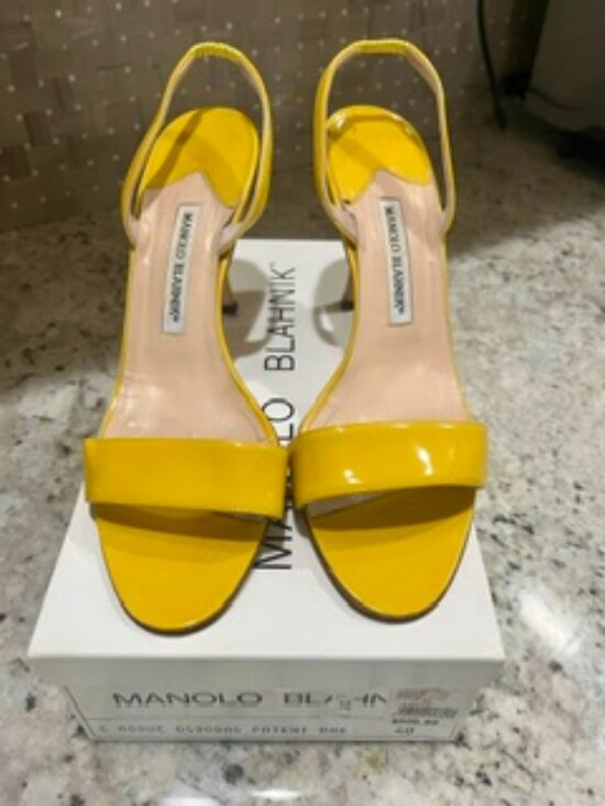 Manolo Blahnik Shoes - Manolo Blahnik Yellow Patent Leather Sling Backs, Size 40